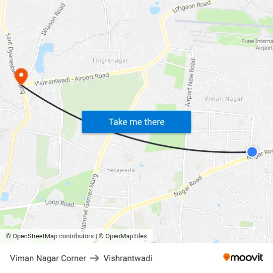 Viman Nagar Corner to Vishrantwadi map