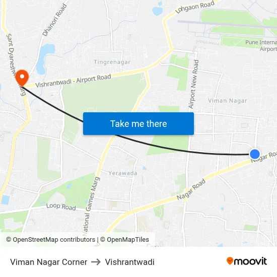 Viman Nagar Corner to Vishrantwadi map