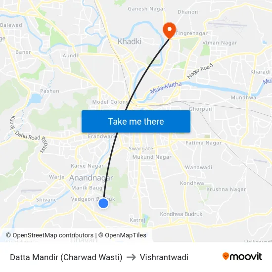 Datta Mandir (Charwad Wasti) to Vishrantwadi map
