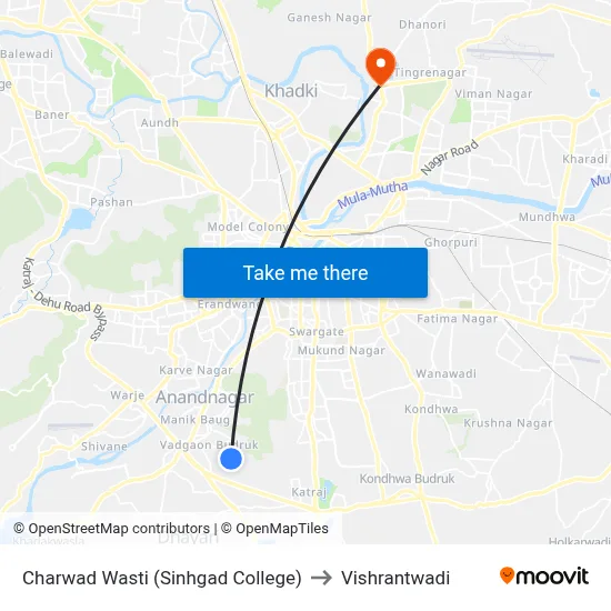 Charwad Wasti (Sinhgad College) to Vishrantwadi map