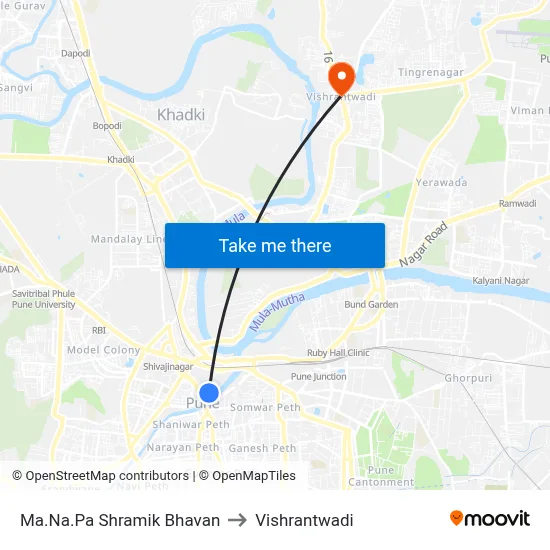 Ma.Na.Pa Shramik Bhavan to Vishrantwadi map