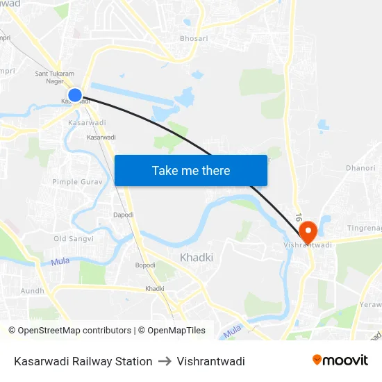Kasarwadi Railway Station to Vishrantwadi map