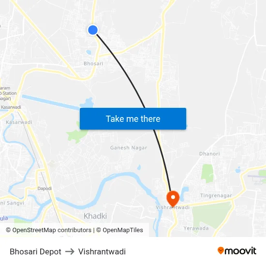 Bhosari Depot to Vishrantwadi map