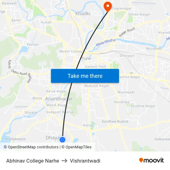Abhinav College Narhe to Vishrantwadi map