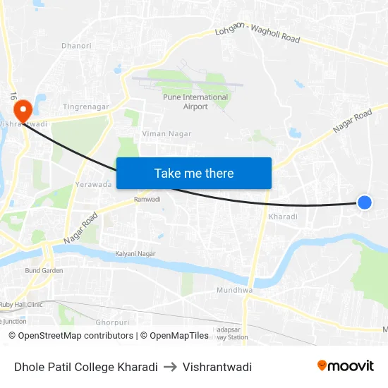 Dhole Patil College Kharadi to Vishrantwadi map