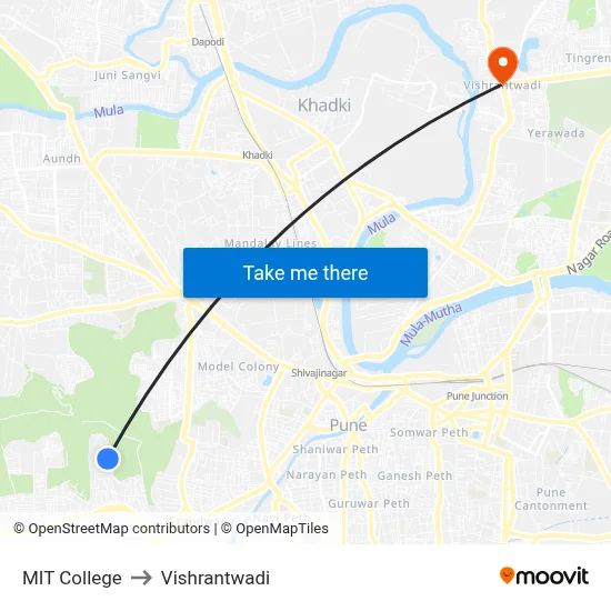 MIT College to Vishrantwadi map