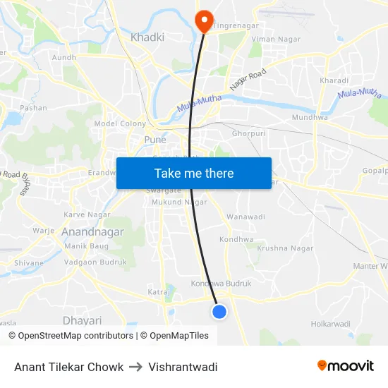 Anant Tilekar Chowk to Vishrantwadi map