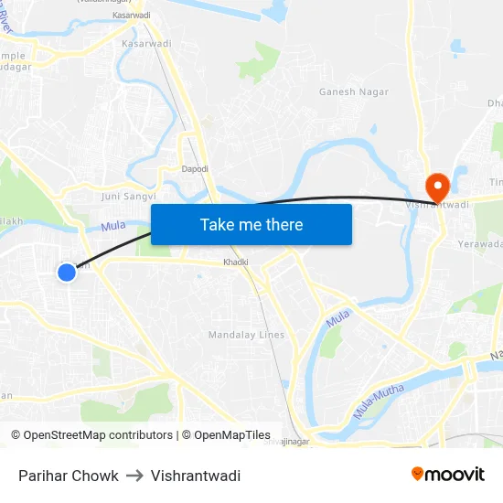 Parihar Chowk to Vishrantwadi map