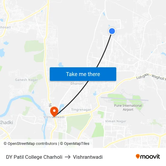 DY Patil College Charholi to Vishrantwadi map