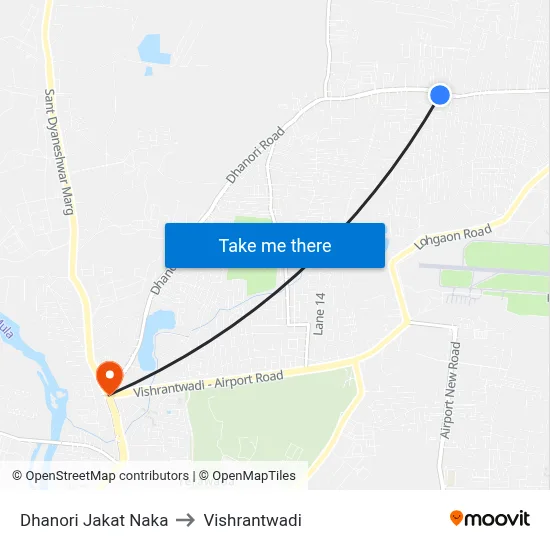 Dhanori Jakat Naka to Vishrantwadi map