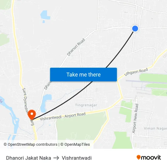 Dhanori Jakat Naka to Vishrantwadi map