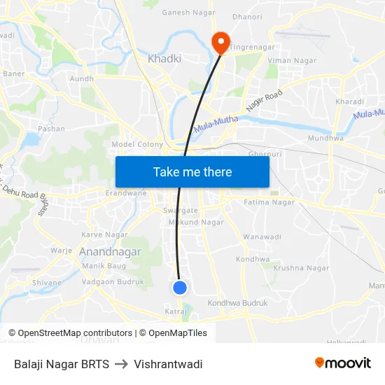 Balaji Nagar BRTS to Vishrantwadi map