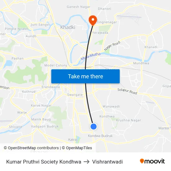Kumar Pruthvi Society Kondhwa to Vishrantwadi map