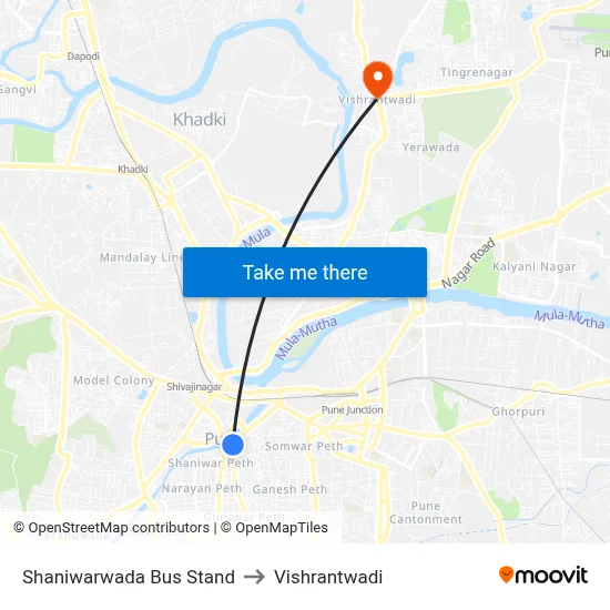 Shaniwarwada Bus Stand to Vishrantwadi map