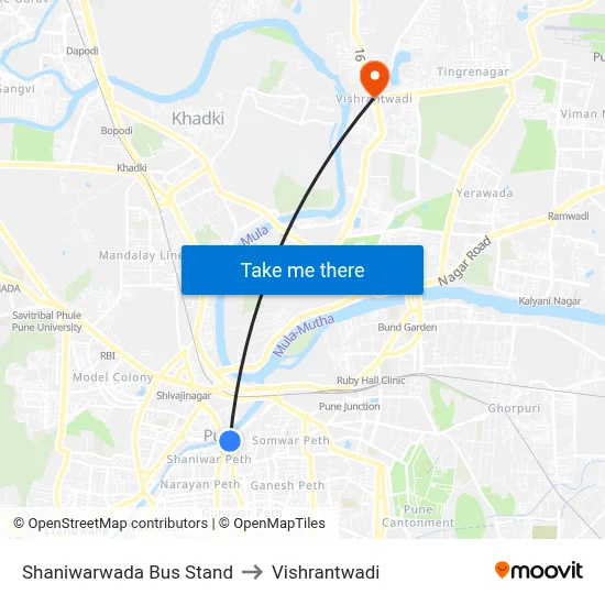 Shaniwarwada Bus Stand to Vishrantwadi map