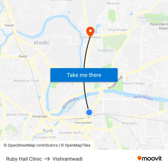 Ruby Hall Clinic to Vishrantwadi map