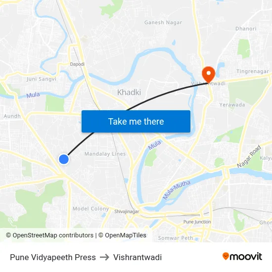 Pune Vidyapeeth Press to Vishrantwadi map