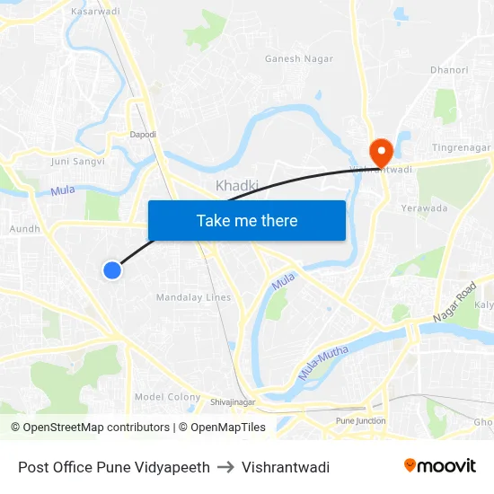 Post Office Pune Vidyapeeth to Vishrantwadi map