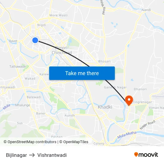 Bijlinagar to Vishrantwadi map