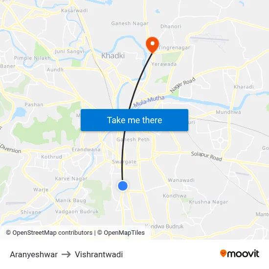 Aranyeshwar to Vishrantwadi map