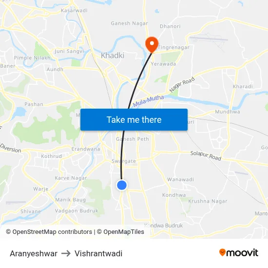 Aranyeshwar to Vishrantwadi map