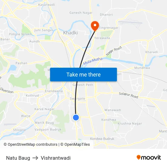 Natu Baug to Vishrantwadi map