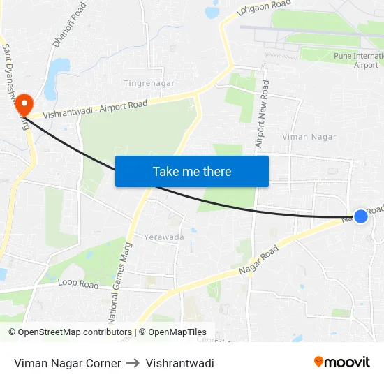 Viman Nagar Corner to Vishrantwadi map