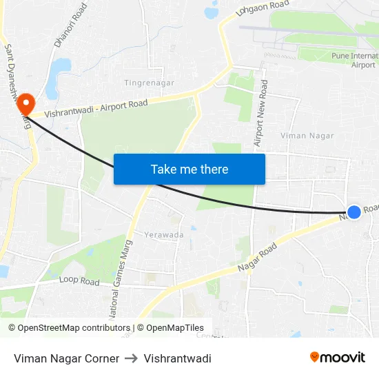 Viman Nagar Corner to Vishrantwadi map