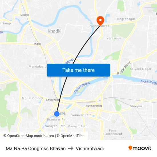 Ma.Na.Pa Congress Bhavan to Vishrantwadi map