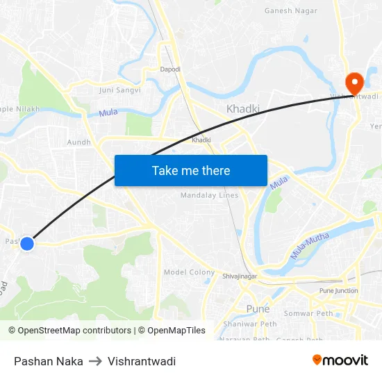 Pashan Naka to Vishrantwadi map
