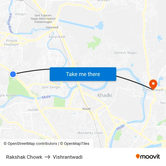 Rakshak Chowk to Vishrantwadi map