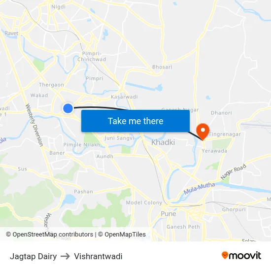 Jagtap Dairy to Vishrantwadi map