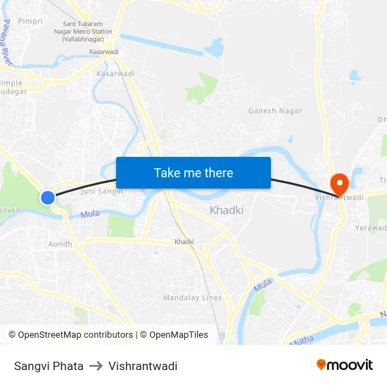 Sangvi Phata to Vishrantwadi map