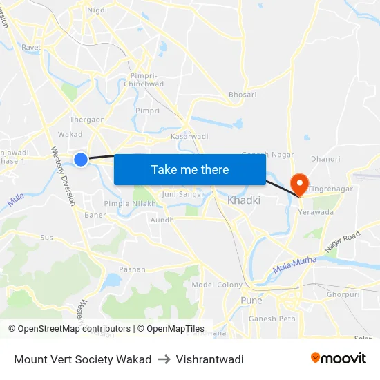 Mount Vert Society Wakad to Vishrantwadi map