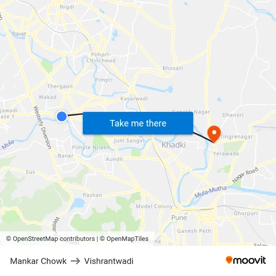 Mankar Chowk to Vishrantwadi map