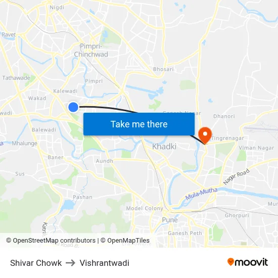 Shivar Chowk to Vishrantwadi map