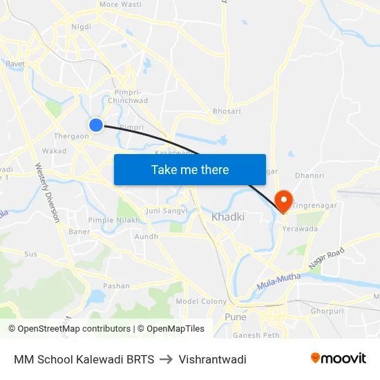 MM School Kalewadi BRTS to Vishrantwadi map