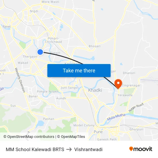 MM School Kalewadi BRTS to Vishrantwadi map