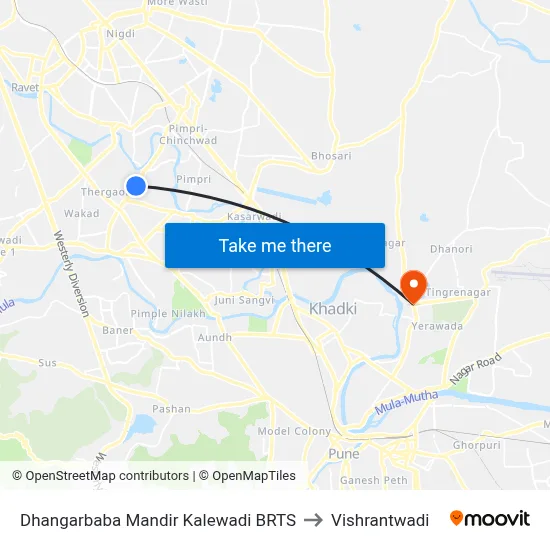Dhangarbaba Mandir Kalewadi BRTS to Vishrantwadi map