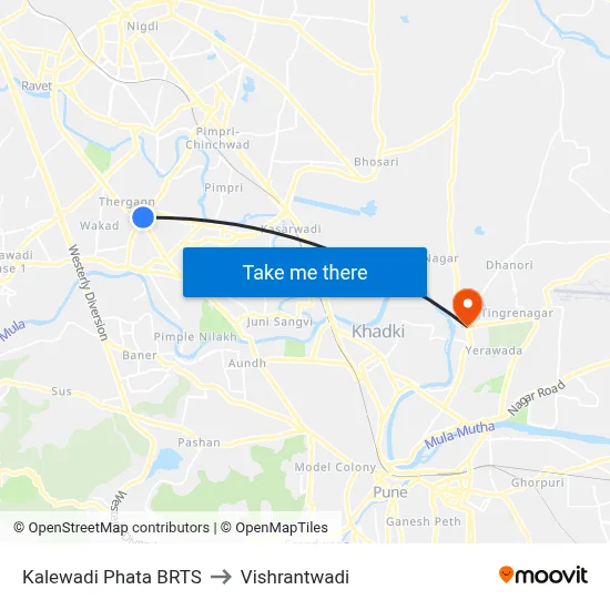 Kalewadi Phata BRTS to Vishrantwadi map