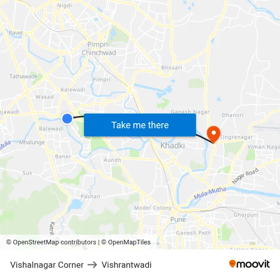 Vishalnagar Corner to Vishrantwadi map