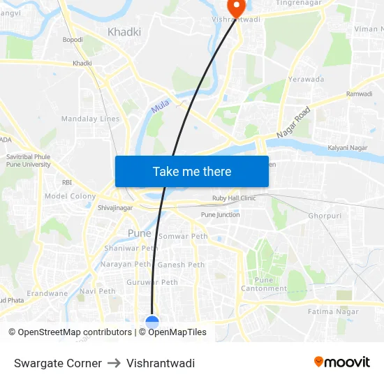 Swargate Corner to Vishrantwadi map