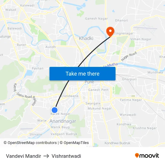 Vandevi Mandir to Vishrantwadi map