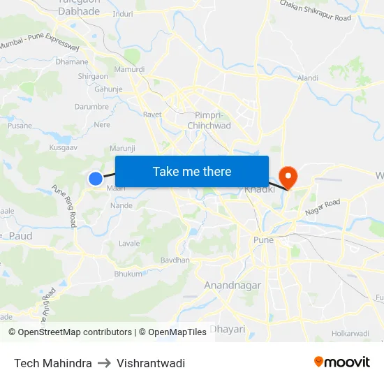 Tech Mahindra to Vishrantwadi map