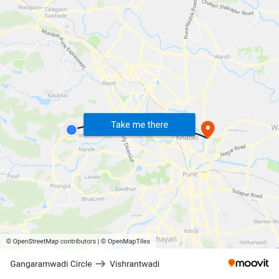 Gangaramwadi Circle to Vishrantwadi map