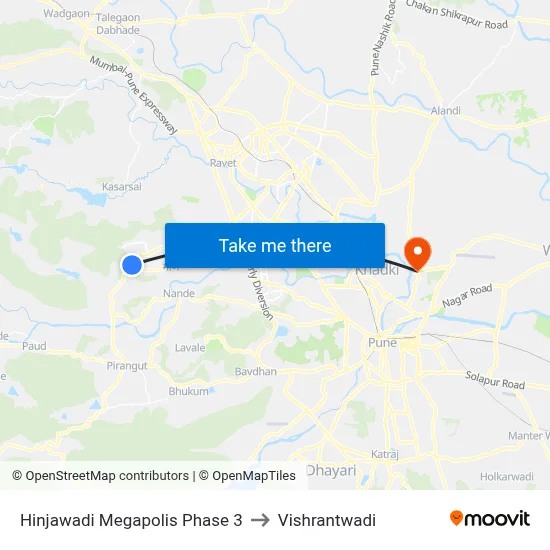 Hinjawadi Megapolis Phase 3 to Vishrantwadi map