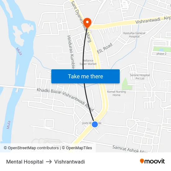 Mental Hospital to Vishrantwadi map