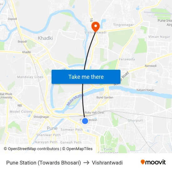 Pune Station - Towards Bhosari to Vishrantwadi map