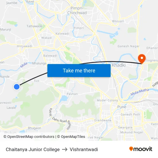 Chaitanya Junior College to Vishrantwadi map