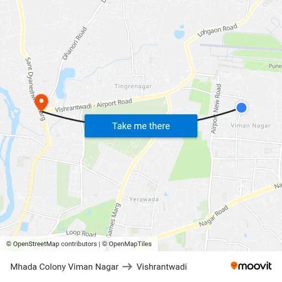 Mhada Colony Viman Nagar to Vishrantwadi map